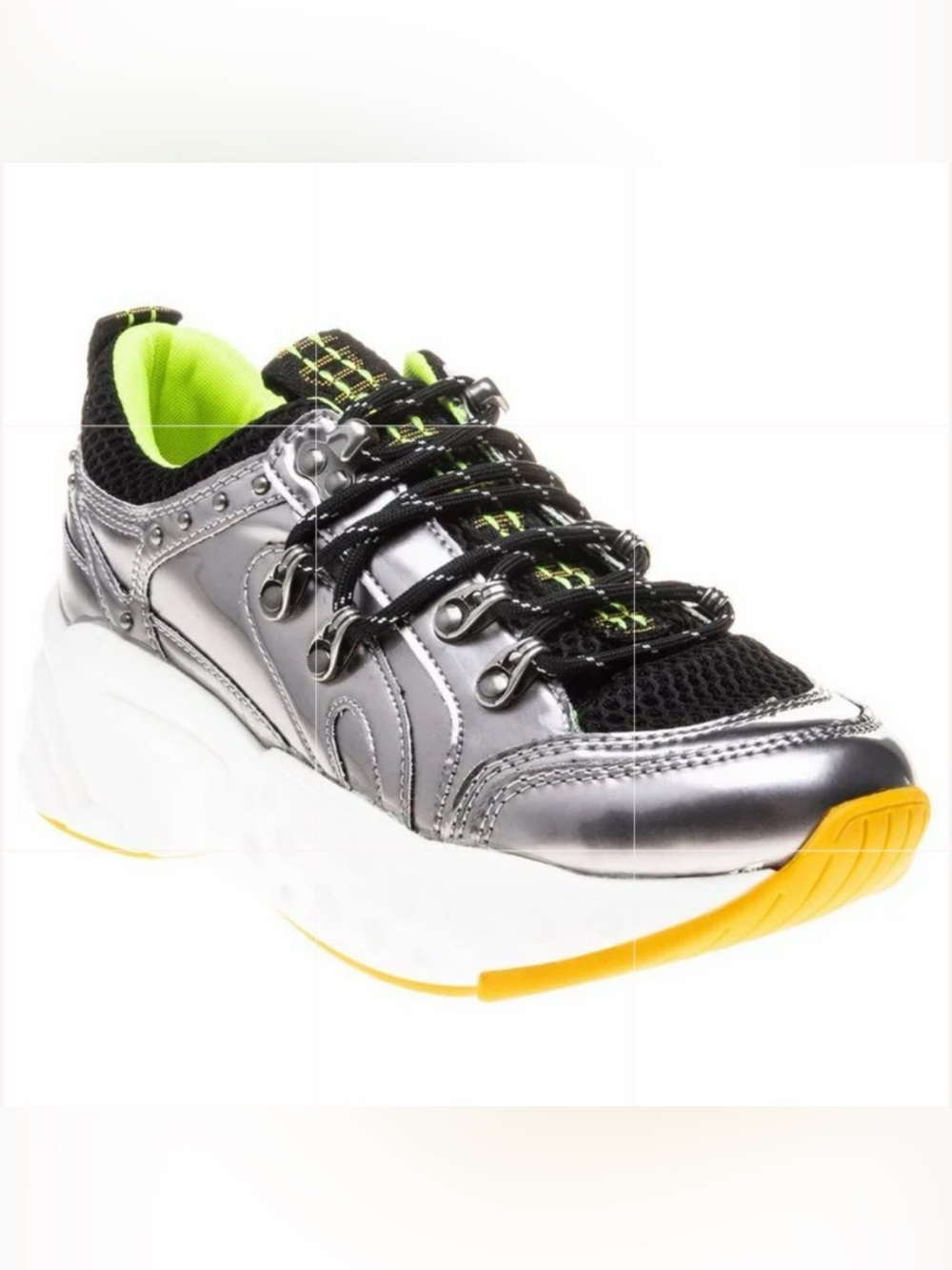 DKNY Avi Metallic Silver Neon Liner Chunky Platform Sneakers Women’s Size 8.5